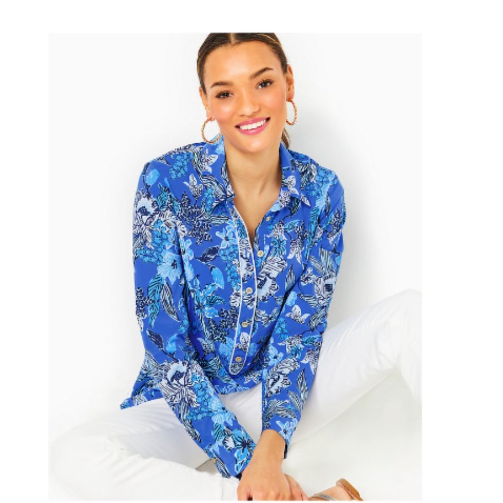 Lilly Pulitzer Blue Floral Button-Front Tunic Top